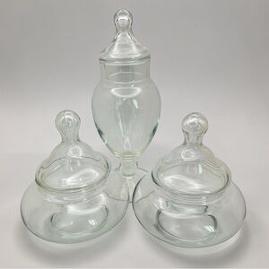 Vintage Glass Apothecary Or Vanity Jars Lidded Set Of 3 Decor